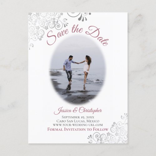 Lacy Dusty Rose Wedding Save the Date Photo Announcement Postcard