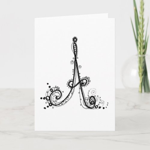 Lacy elegant hand_illustrated initial _Letter A Note Card