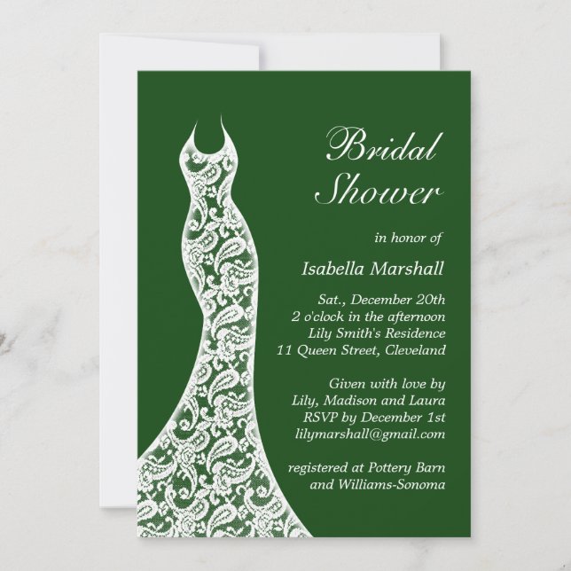 Lacy Emerald Green Bridal Shower Invitation (Front)