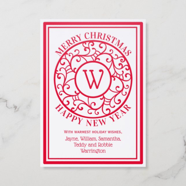 Lacy Filigree Christmas Holiday Letterpress Photo Cards (Front)