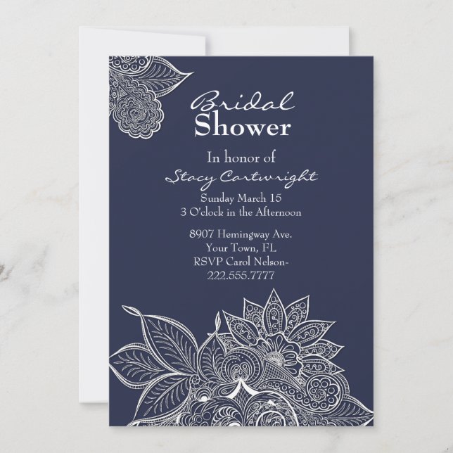 Lacy Floral Henna Mandala Bridal Shower Invitation (Front)