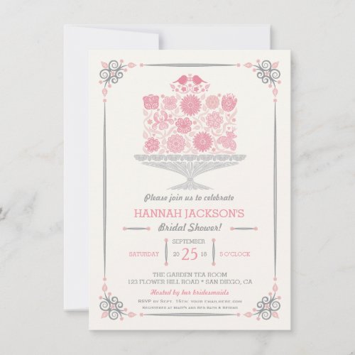 Lacy Flower Cake Bridal Shower Invitation