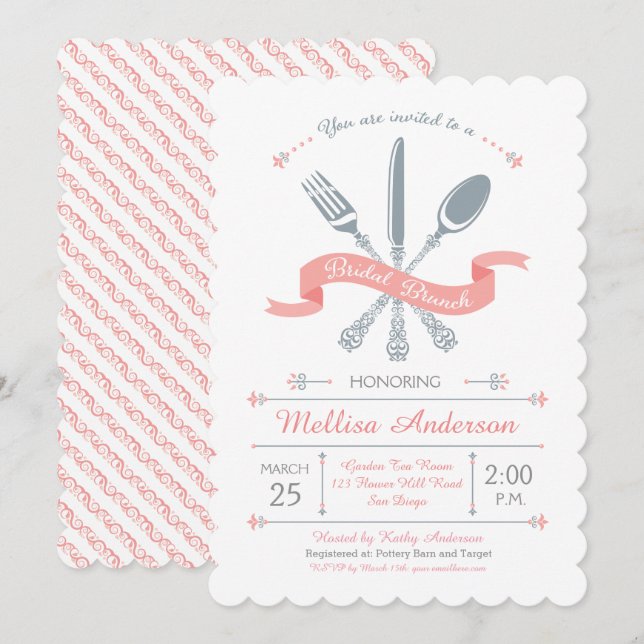 Lacy Fork Knife Spoon Bridal Brunch Invitation (Front/Back)