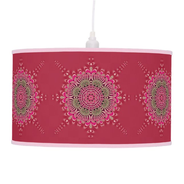 Lacy geometric mandala Pink Lampshade Ceiling Lamp (Front)