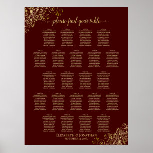 Lacy Gold 22 Table Wedding Seating Chart Brown