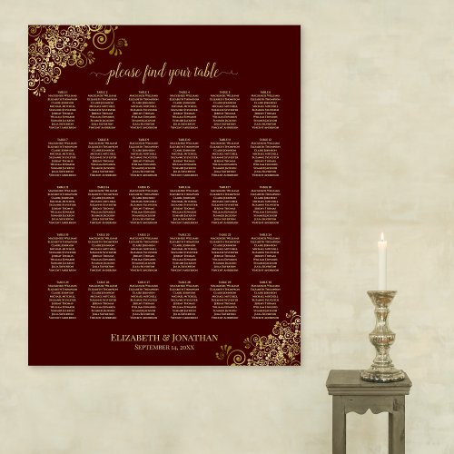 Lacy Gold 30 Table Wedding Seating Chart Auburn