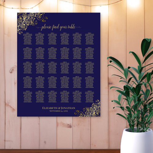 Lacy Gold 30 Table Wedding Seating Chart Navy Blue