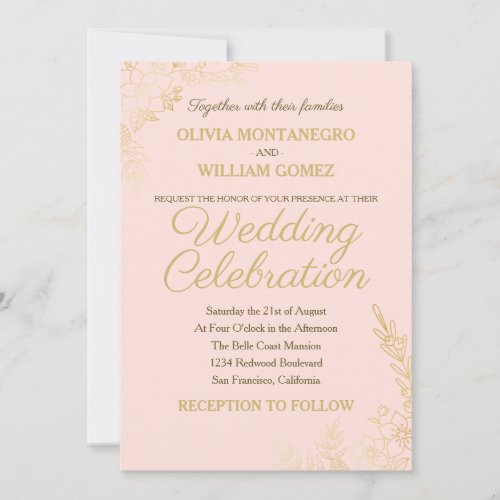 Lacy Gold Auburn Brown Simple Elegant Wedding Invi Invitation