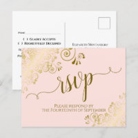 Lacy Gold Calligraphy Blush Pink Wedding RSVP