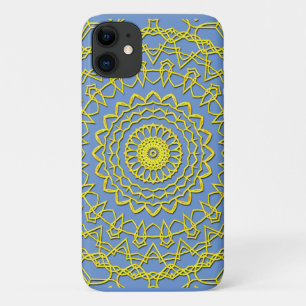 Lacy Gold Color Circular Design on Cornflower Blue iPhone 11 Case