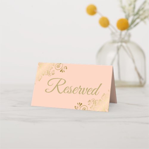 Lacy Gold Coral Peach Elegant Wedding Reserved Place Card