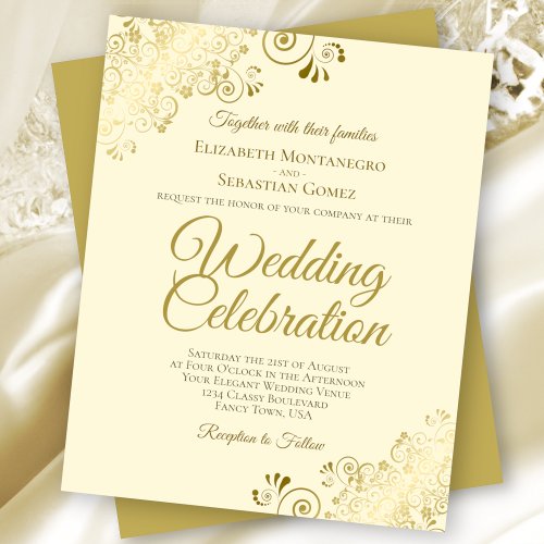 Lacy Gold Elegant Cream BUDGET Wedding Invitation