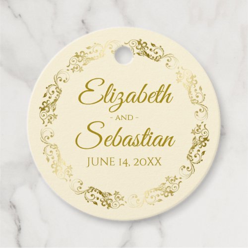 Lacy Gold Filigree Border Elegant Cream Wedding Favor Tags