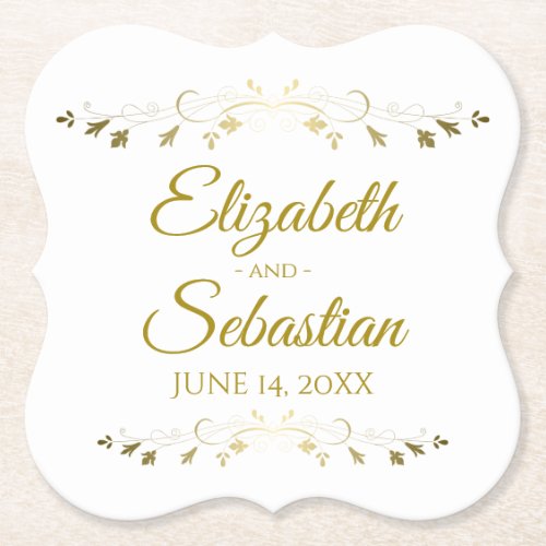 Lacy Gold Filigree Elegant Simple Classic Wedding Paper Coaster