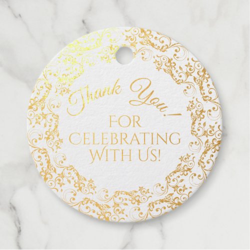 Lacy Gold Foil Floral Filigree Wedding Thank You Foil Favor Tags