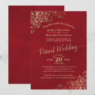Lacy Gold Frills on Lush Red Virtual Wedding Invitation