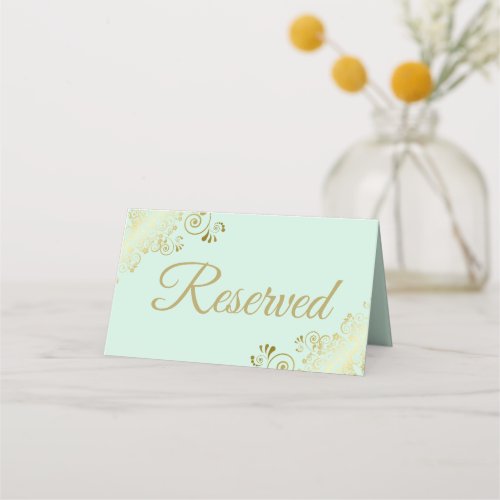 Lacy Gold Neo Mint Green Elegant Wedding Reserved Place Card