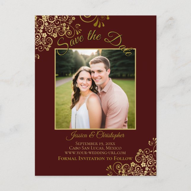 Lacy Gold on Auburn Wedding Save the Date Photo Announcement Postcard (Front)