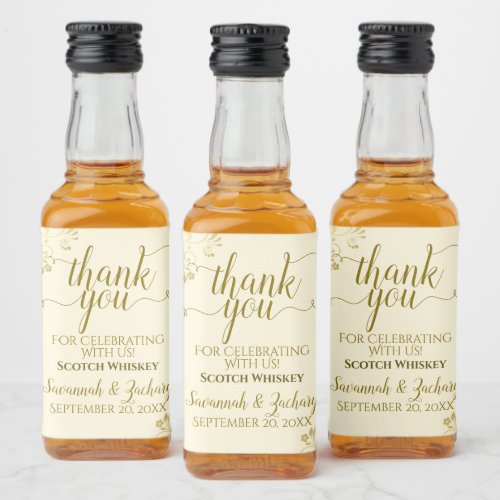 Lacy Gold on Cream Wedding Thank You Mini Liquor Bottle Label