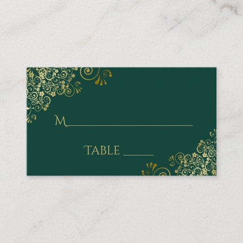 Lacy Gold on Emerald Green Wedding Escort Card