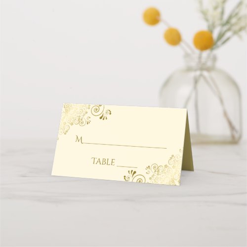 Lacy Gold on Ivory Cream Elegant Wedding Write_In Place Card