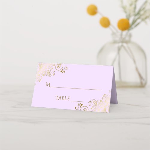 Lacy Gold on Lilac Purple Elegant Wedding Write_In Place Card