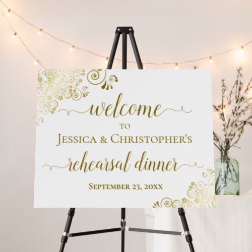 Lacy Gold  White Wedding Rehearsal Dinner Welcome Foam Board