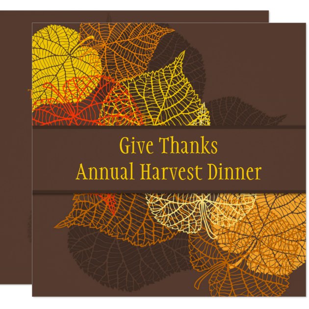 Lacy Golden Autumnal Leaves Thanksgiving Dinner Card