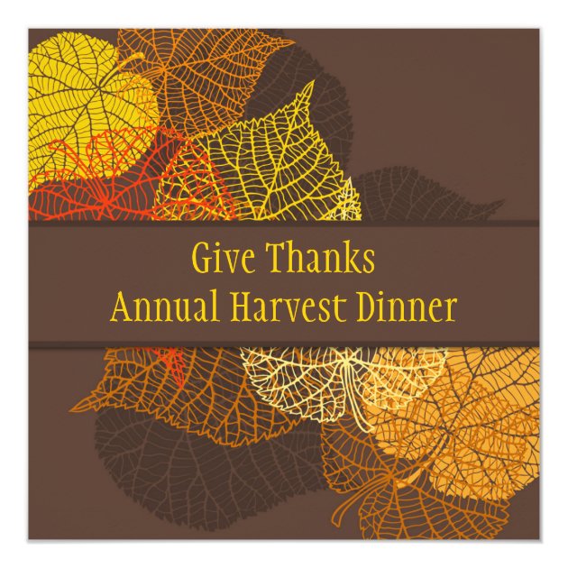 Lacy Golden Autumnal Leaves Thanksgiving Dinner Card
