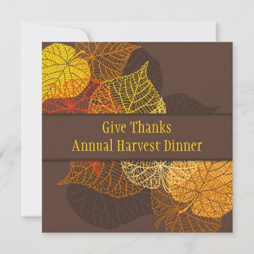 Lacy golden autumnal leaves Thanksgiving Dinner Invitation