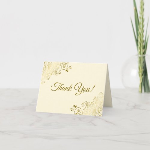 Lacy Golden Curls Elegant Cream Wedding Photo Thank You Card