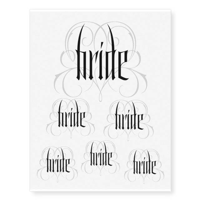 Lacy Gothic Bride Calligraphy Lettering Wedding Temporary Tattoos (Front)