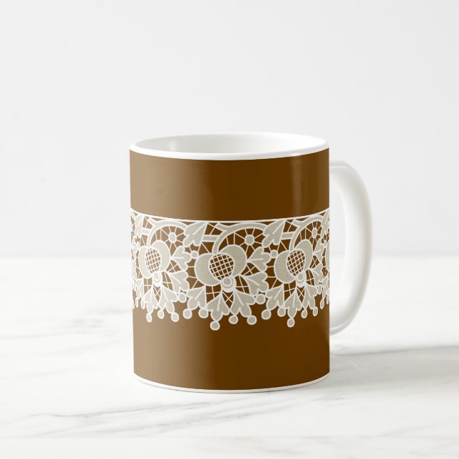 Lacy Hazelnut Brown Coffee Mug (Front Right)