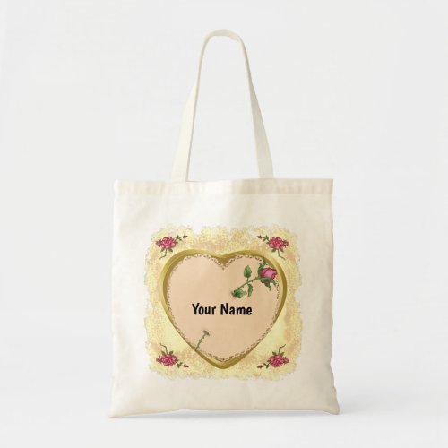 Lacy Heart Rose custom name   tote bag