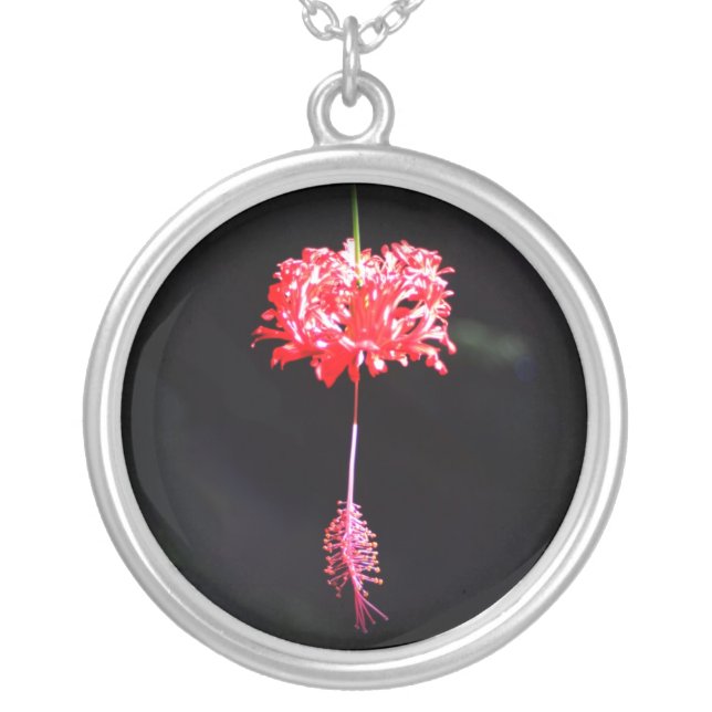 Lacy Hibiscus Silver Plated Necklace (Front)
