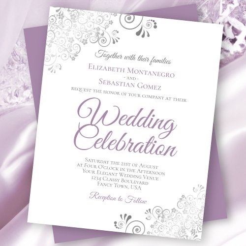 Lacy Lavender  White BUDGET Wedding Invitation