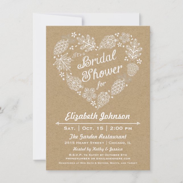 Lacy Leaves Heart Bridal Shower Invitation (Front)