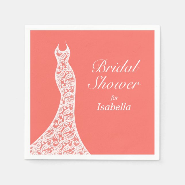 Lacy Living Coral Bridal Shower Napkin (Front)