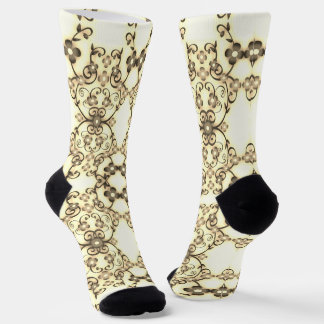 Lacy Look of Flowers Golden Sepia Socks