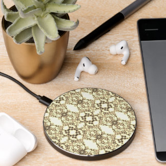 Lacy Look of Flowers Golden Sepia Wireless Charger
