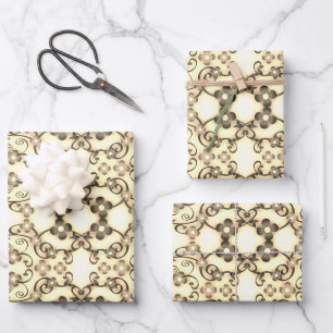 Lacy Look of Flowers Golden Sepia Wrapping Paper Sheets