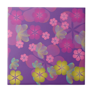 Lacy Lotus Purple Ceramic Tile