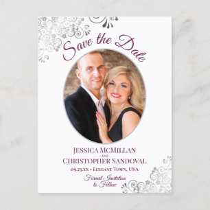 Lacy Magenta & White Wedding Save the Date Photo Announcement Postcard