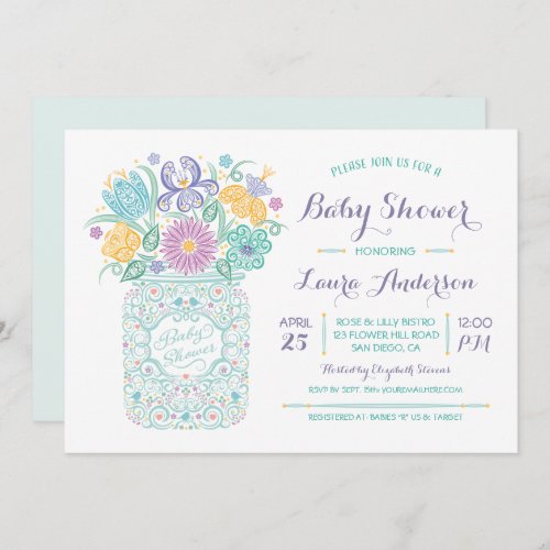 Lacy Mason Jar Baby Shower Gender Neutal Invite