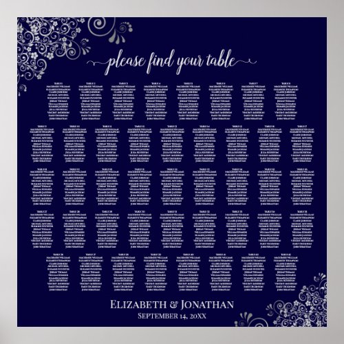 Lacy Navy Blue  Silver 43 Table Seating Chart