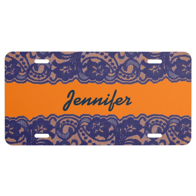 Lacy Orange & Blue License Plate (Front)