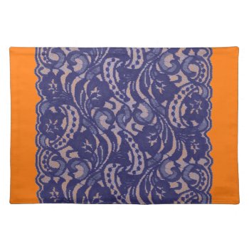 Lacy Orange & Blue Placemat by PandaCatGallery at Zazzle
