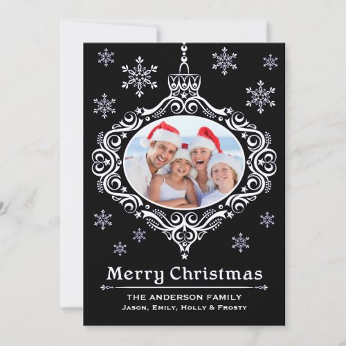 Lacy Ornament Photo Christmas Card in Black