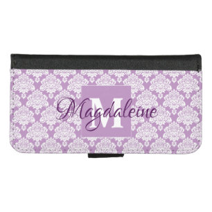 Lacy Ornate Lavender Damask Monogram & Name iPhone 8/7 Wallet Case