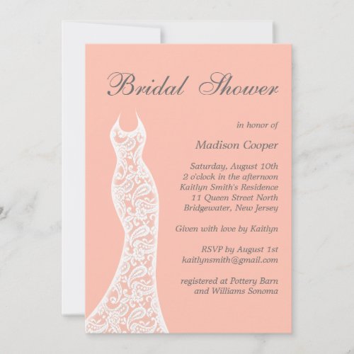 Lacy Peach Bridal Shower Invitation